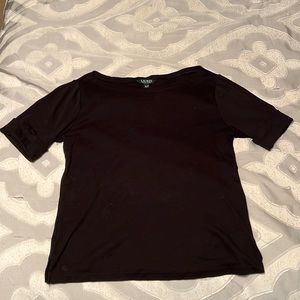 Wide Neck Black Lauren Ralph Lauren Top With Cuffed Sleeves stylish black tee